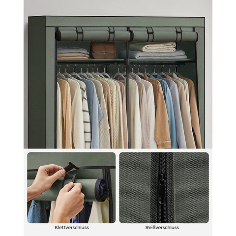 Rootz Fabric Cabinet with 2 Clothes Rails - Wardrobe Organiser - Clothing Stand - Non-woven Fabric - Metal Frame - 43cm x 140cm x 174cm