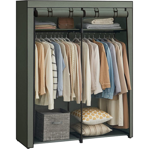Rootz Fabric Cabinet with 2 Clothes Rails - Wardrobe Organiser - Clothing Stand - Non-woven Fabric - Metal Frame - 43cm x 140cm x 174cm
