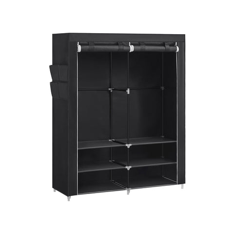 Rootz Portable Black Wardrobe - Closet Organizer - Clothes Storage - Steel Frame - Non-Woven Fabric - Plastic Connectors - 45cm x 127cm x 176cm - Lightweight - Easy Assembly - Spacious Storage