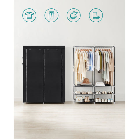 Rootz Portable Black Wardrobe - Closet Organizer - Clothes Storage - Steel Frame - Non-Woven Fabric - Plastic Connectors - 45cm x 127cm x 176cm - Lightweight - Easy Assembly - Spacious Storage