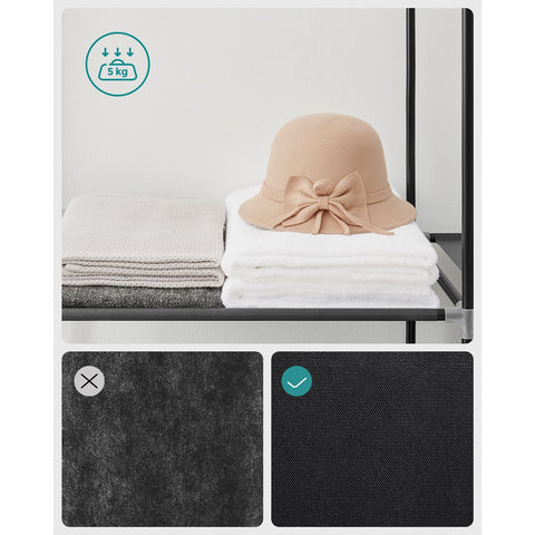 Rootz Portable Black Wardrobe - Closet Organizer - Clothes Storage - Steel Frame - Non-Woven Fabric - Plastic Connectors - 45cm x 127cm x 176cm - Lightweight - Easy Assembly - Spacious Storage