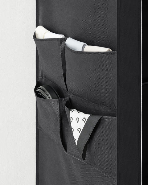 Rootz Portable Black Wardrobe - Closet Organizer - Clothes Storage - Steel Frame - Non-Woven Fabric - Plastic Connectors - 45cm x 127cm x 176cm - Lightweight - Easy Assembly - Spacious Storage