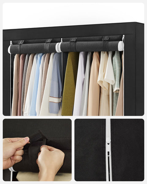Rootz Portable Black Wardrobe - Closet Organizer - Clothes Storage - Steel Frame - Non-Woven Fabric - Plastic Connectors - 45cm x 127cm x 176cm - Lightweight - Easy Assembly - Spacious Storage