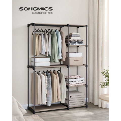 Rootz Taupe 2 Piece Set Wardrobe Organizer - Closet Organizer - Storage Solution - Non-Woven Fabric - Metal Tubes - Plastic Connectors - 43cm x 124cm x 182cm
