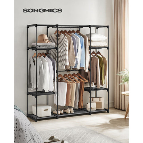 Rootz Black Steel and Plastic Wardrobe - Clothes Organizer - Storage Cabinet - Heavy Duty - Spacious - Easy Assembly - 43cm x 151cm x 166cm