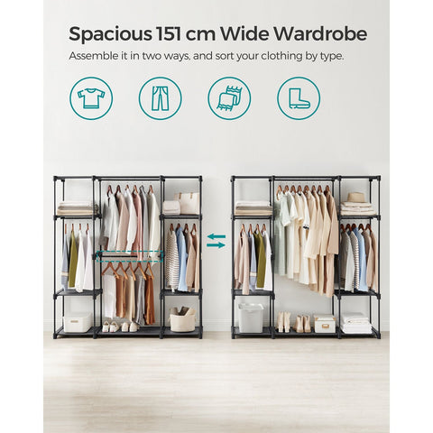 Rootz Black Steel and Plastic Wardrobe - Clothes Organizer - Storage Cabinet - Heavy Duty - Spacious - Easy Assembly - 43cm x 151cm x 166cm