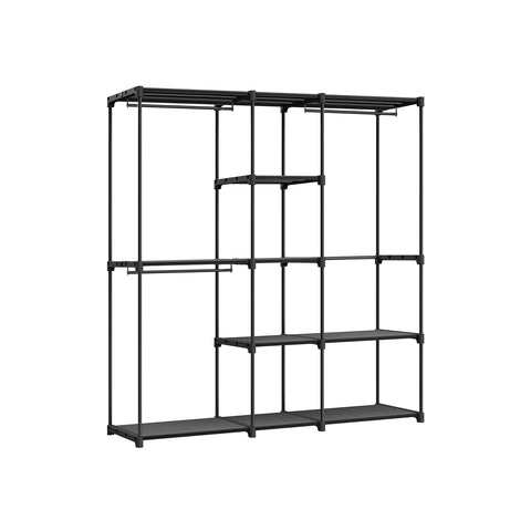 Rootz Portable Black Open Wardrobe - Clothes Rack - Closet Organizer - Steel Frame - Non-Woven Fabric Shelves - Plastic Connectors - 43cm x 182cm x 182cm - Lightweight - Spacious - Easy Assembly