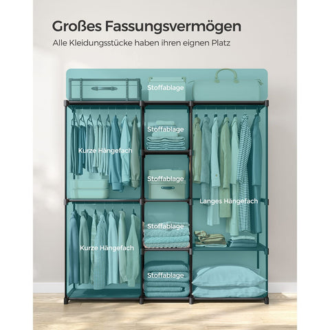 Rootz Portable Black Open Wardrobe - Clothes Rack - Closet Organizer - Steel Frame - Non-Woven Fabric Shelves - Plastic Connectors - 43cm x 182cm x 182cm - Lightweight - Spacious - Easy Assembly