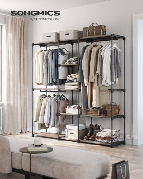 Rootz Open Wardrobe - Clothes Rack - Closet Organizer - Steel Frame - Taupe - 182cm x 43cm x 182cm - Heavy Duty - Easy Assembly - Spacious Storage