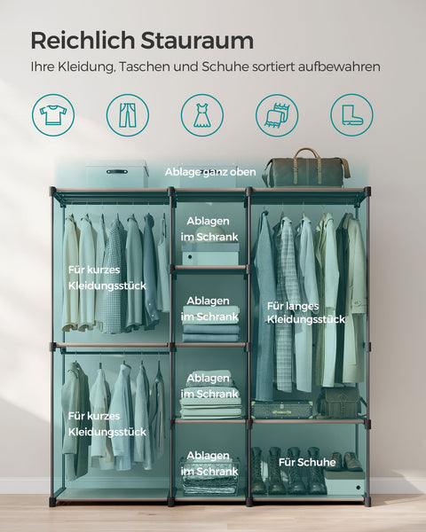 Rootz Open Wardrobe - Clothes Rack - Closet Organizer - Steel Frame - Taupe - 182cm x 43cm x 182cm - Heavy Duty - Easy Assembly - Spacious Storage