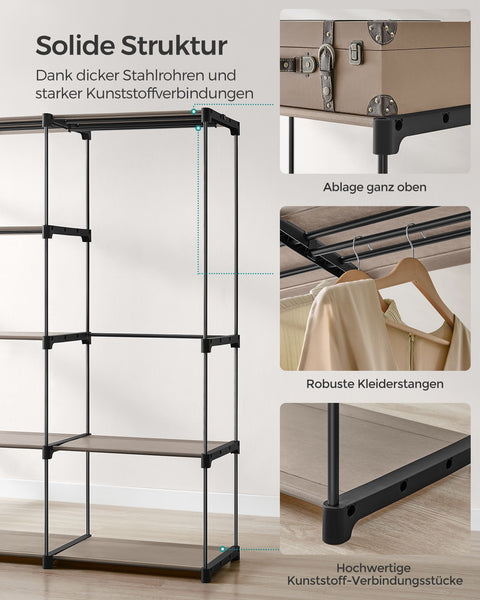Rootz Open Wardrobe - Clothes Rack - Closet Organizer - Steel Frame - Taupe - 182cm x 43cm x 182cm - Heavy Duty - Easy Assembly - Spacious Storage