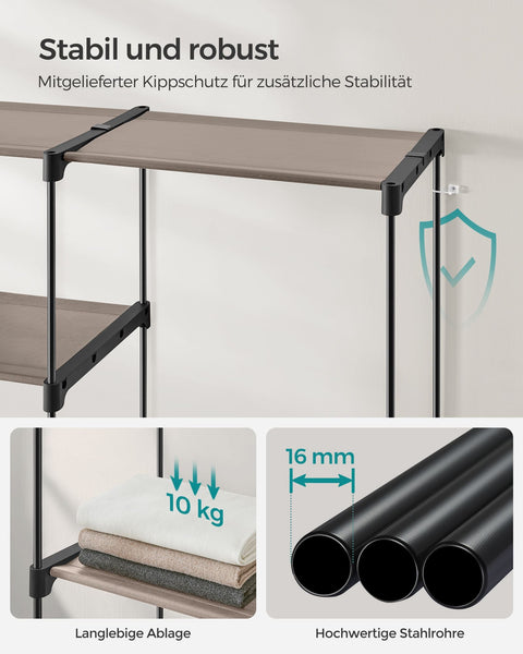 Rootz Open Wardrobe - Clothes Rack - Closet Organizer - Steel Frame - Taupe - 182cm x 43cm x 182cm - Heavy Duty - Easy Assembly - Spacious Storage