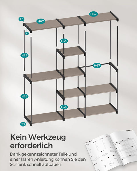 Rootz Open Wardrobe - Clothes Rack - Closet Organizer - Steel Frame - Taupe - 182cm x 43cm x 182cm - Heavy Duty - Easy Assembly - Spacious Storage