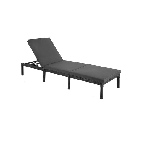 Rootz Black Poly Rattan Sun Lounger - Outdoor Bed - Daybed - Iron Frame - Polyester Fabric - 59cm x 198cm x 28cm