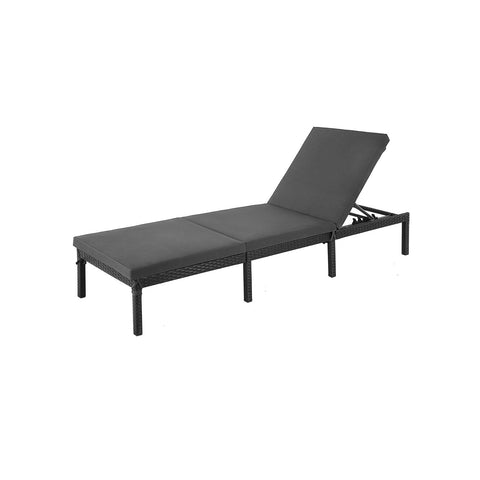 Rootz Black Poly Rattan Sun Lounger - Outdoor Bed - Daybed - Iron Frame - Polyester Fabric - 59cm x 198cm x 28cm