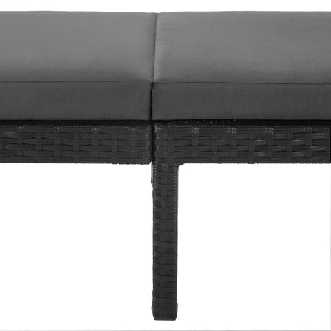 Rootz Black Poly Rattan Sun Lounger - Outdoor Bed - Daybed - Iron Frame - Polyester Fabric - 59cm x 198cm x 28cm