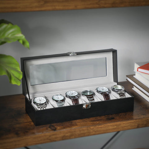 Rootz Watch Box - Watch Organizer - Watch Storage - Velvet Lining - Glass Lid - Perfect Gift Idea - 30cm x 11.2cm x 8cm