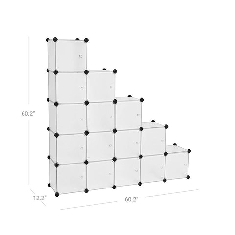 Rootz Shelf System With 16 Cubes - Wardrobe With Plug-in Shelves - Cube Storage Organizer - Multi-tier Cube Shelf - Cube Wall Organizer - White - 153 x 133 x 31 cm (W x H x D)