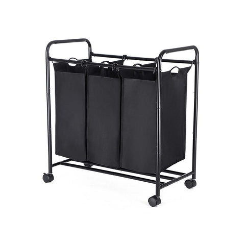 Rootz Laundry Basket On Wheels - 3 Pockets - Laundry Hamper - 3 Removable Fabric Bags - Rolling Laundry Hamper - 3-section Laundry Cart - 600D Polyester - Black - 77 x 81.5 x 41 cm (W x H x D)