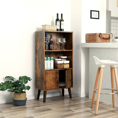 Rootz Bookcase - Bookcase With 2 Shelves - Cupboard Doors - Wooden Book Storage - Wall-mounted Book Rack - Multi-tiered Bookcase - Freestanding - Wood Look/brown - 60 x 30 x 120 cm (L x W x H)