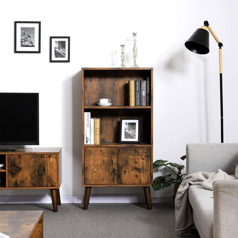 Rootz Bookcase - Bookcase With 2 Shelves - Cupboard Doors - Wooden Book Storage - Wall-mounted Book Rack - Multi-tiered Bookcase - Freestanding - Wood Look/brown - 60 x 30 x 120 cm (L x W x H)