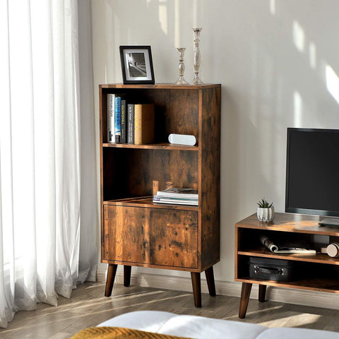 Rootz Bookcase - Bookcase With 2 Shelves - Cupboard Doors - Wooden Book Storage - Wall-mounted Book Rack - Multi-tiered Bookcase - Freestanding - Wood Look/brown - 60 x 30 x 120 cm (L x W x H)