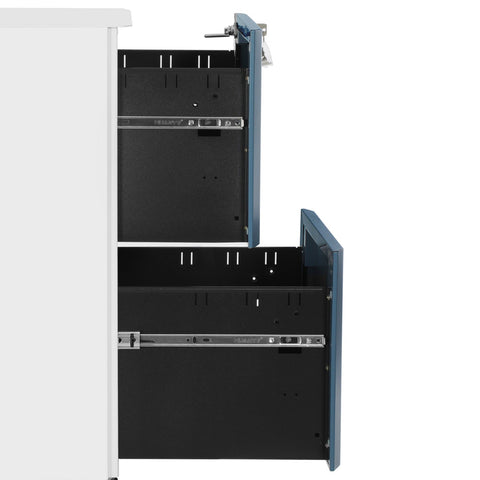Rootz 2 Drawer Rolling Filing Cabinet - File Cabinet - Storage Chest - Steel Construction - 39cm x 50.7cm x 68.5cm - White-Blue - Adjustable Rods - Full Extensions - Max Load 23kg
