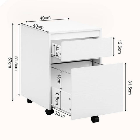 Rootz Rolling File Cabinet with Wheels - Mobile Office Storage - Hanging File Cabinet - Wood Material - 40cm x 56cm x 40cm