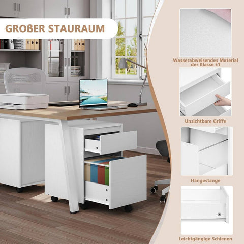 Rootz Rolling File Cabinet with Wheels - Mobile Office Storage - Hanging File Cabinet - Wood Material - 40cm x 56cm x 40cm