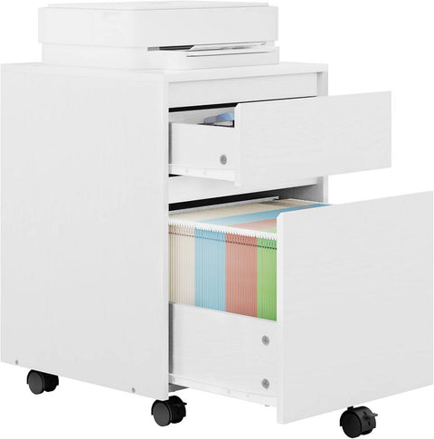 Rootz Rolling File Cabinet with Wheels - Mobile Office Storage - Hanging File Cabinet - Wood Material - 40cm x 56cm x 40cm
