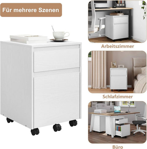 Rootz Rolling File Cabinet with Wheels - Mobile Office Storage - Hanging File Cabinet - Wood Material - 40cm x 56cm x 40cm