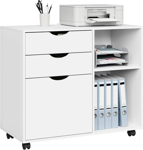 Rootz Rolling File Cabinet with Hanging Rod - Office Container - Storage Cabinet - E1 Wood Material - 80cm x 69.5cm x 39.5cm