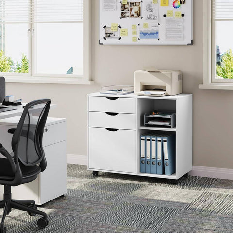Rootz Rolling File Cabinet with Hanging Rod - Office Container - Storage Cabinet - E1 Wood Material - 80cm x 69.5cm x 39.5cm
