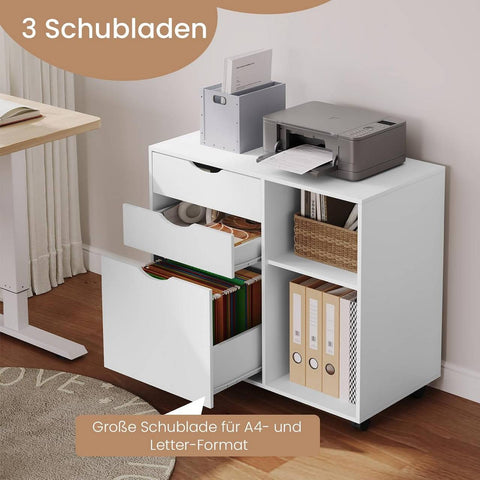 Rootz Rolling File Cabinet with Hanging Rod - Office Container - Storage Cabinet - E1 Wood Material - 80cm x 69.5cm x 39.5cm