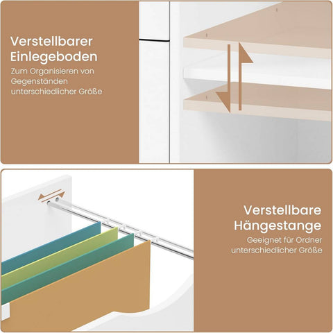 Rootz Rolling File Cabinet with Hanging Rod - Office Container - Storage Cabinet - E1 Wood Material - 80cm x 69.5cm x 39.5cm