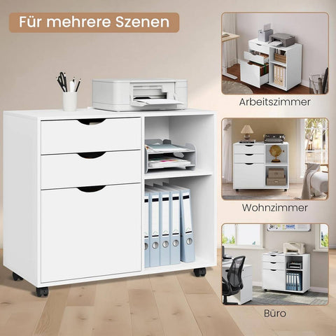 Rootz Rolling File Cabinet with Hanging Rod - Office Container - Storage Cabinet - E1 Wood Material - 80cm x 69.5cm x 39.5cm