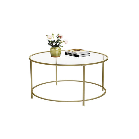 Rootz Gold Frame Glass Coffee Table - Stylish Accent Table - Retro Look - Iron and Tempered Glass - 84cm x 84cm x 45.5cm