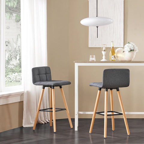 Rootz Bar Stool Set of 2 - Counter Stool - Kitchen Stools - Padded Curved Seat - All-Round Footrest - Simple Elegant Design - 44cm x 44cm x 90cm - Dark Gray