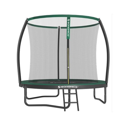 Rootz 10ft Trampoline with Safety Net - Black-Green - Galvanized Steel Frame - PVC Edge Cover - PP Jumping Mat - 244cm x 239cm - 180cm Pole Height - 80kg Weight Capacity