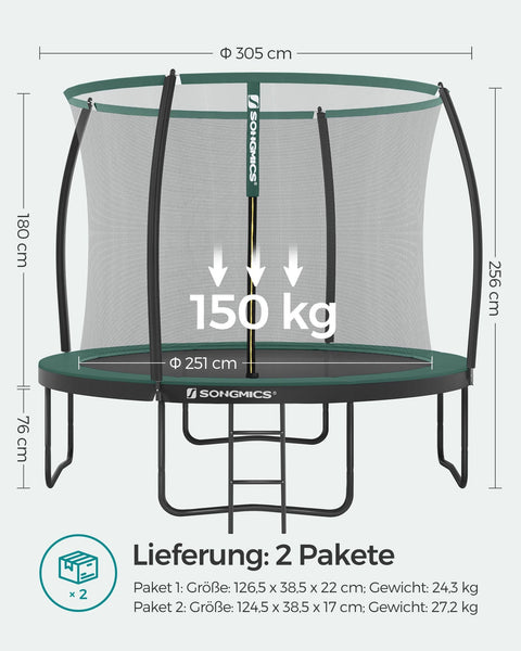 Rootz 305cm Trampoline Set - Outdoor Trampoline - Bouncing Fun - Fitness - Close-Meshed Safety Net - 305cm x 305cm x 260cm