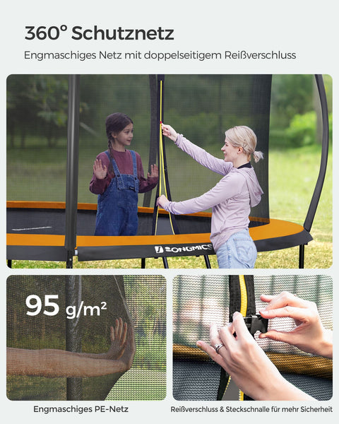 Rootz 305cm Trampoline - Garden Trampoline - Fitness Trampoline - Galvanized Steel Frame - Safety Net - EPE Foam Padding - 305cm x 76cm - Black-Orange