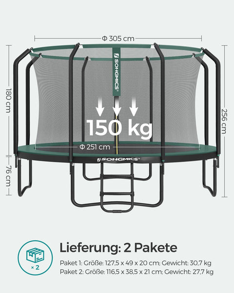 Rootz 10ft Trampoline with Safety Net - Bouncing Device - Jumping Equipment - Galvanized Steel Frame - Stable and Rust-Resistant - Ideal Gift for Kids - 305cm x 76cm - Max Load 150kg