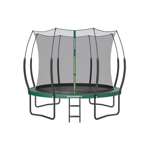 Rootz 12ft Trampoline with Safety Net - Jungle Green - Outdoor Trampoline - Galvanized Steel Frame - Fiberglass Poles - 305cm x 256cm x 76cm - Max Load 150kg