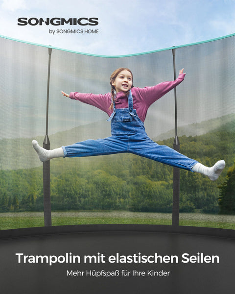 Rootz 12ft Sea Blue Trampoline - Outdoor Bouncer - Jumping Mat - Safety Net - Galvanized Steel Frame - Fiberglass Poles - 305cm x 256cm x 76cm