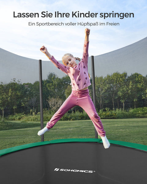Rootz 305cm Trampoline - Garden Fun - Jumping Fitness - Safety Net - Galvanized Steel Frame - 305cm x 76cm - Black-Green
