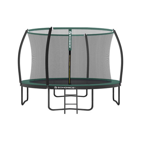 Rootz 366cm Trampoline with Safety Net - Garden Trampoline - Outdoor Fitness Equipment - Galvanized Steel Frame - Close-Meshed Safety Net - EPE Foam Poles - 366cm x 90cm - Black-Dark Green