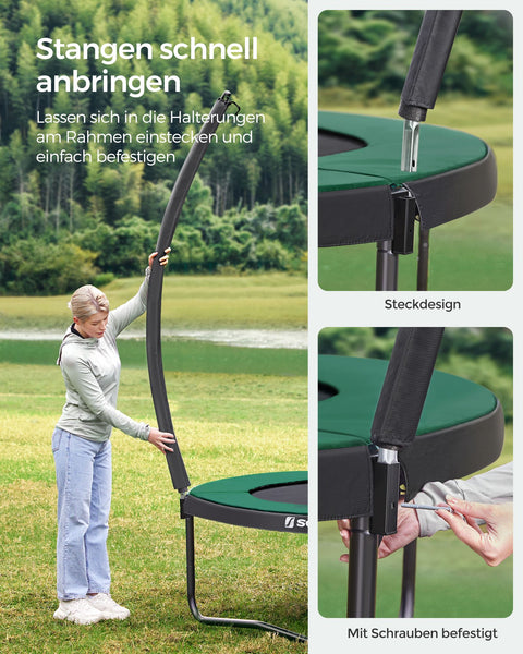 Rootz 366cm Trampoline with Safety Net - Garden Trampoline - Outdoor Fitness Equipment - Galvanized Steel Frame - Close-Meshed Safety Net - EPE Foam Poles - 366cm x 90cm - Black-Dark Green