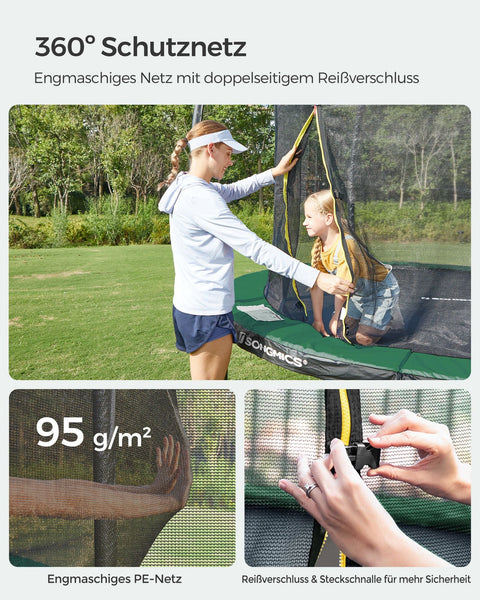 Rootz 366cm Trampoline with Safety Net - Garden Trampoline - Outdoor Fitness Equipment - Galvanized Steel Frame - Close-Meshed Safety Net - EPE Foam Poles - 366cm x 90cm - Black-Dark Green