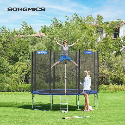 Rootz 366cm Trampoline - Garden Trampoline - Outdoor Trampoline - Galvanized Steel Frame - Safety Net - EPE Foam Padding - 366cm x 90cm - Black-Blue