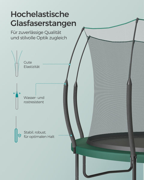 Rootz Trampoline 366cm - Jungle Green Zipper - Galvanized Steel Frame - 312cm Jump Area - Fiberglass Poles - 366 x 270 cm - 90cm Height